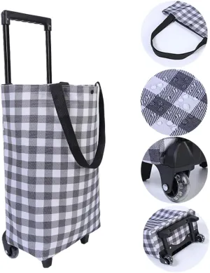 Small Collapsible Shopping Cart,Shopping Cart with Wheels,Folding Portable Bag,Waterproof Rolling Bag,Trolley Tote Stair Climbing for Traveling (Gray)