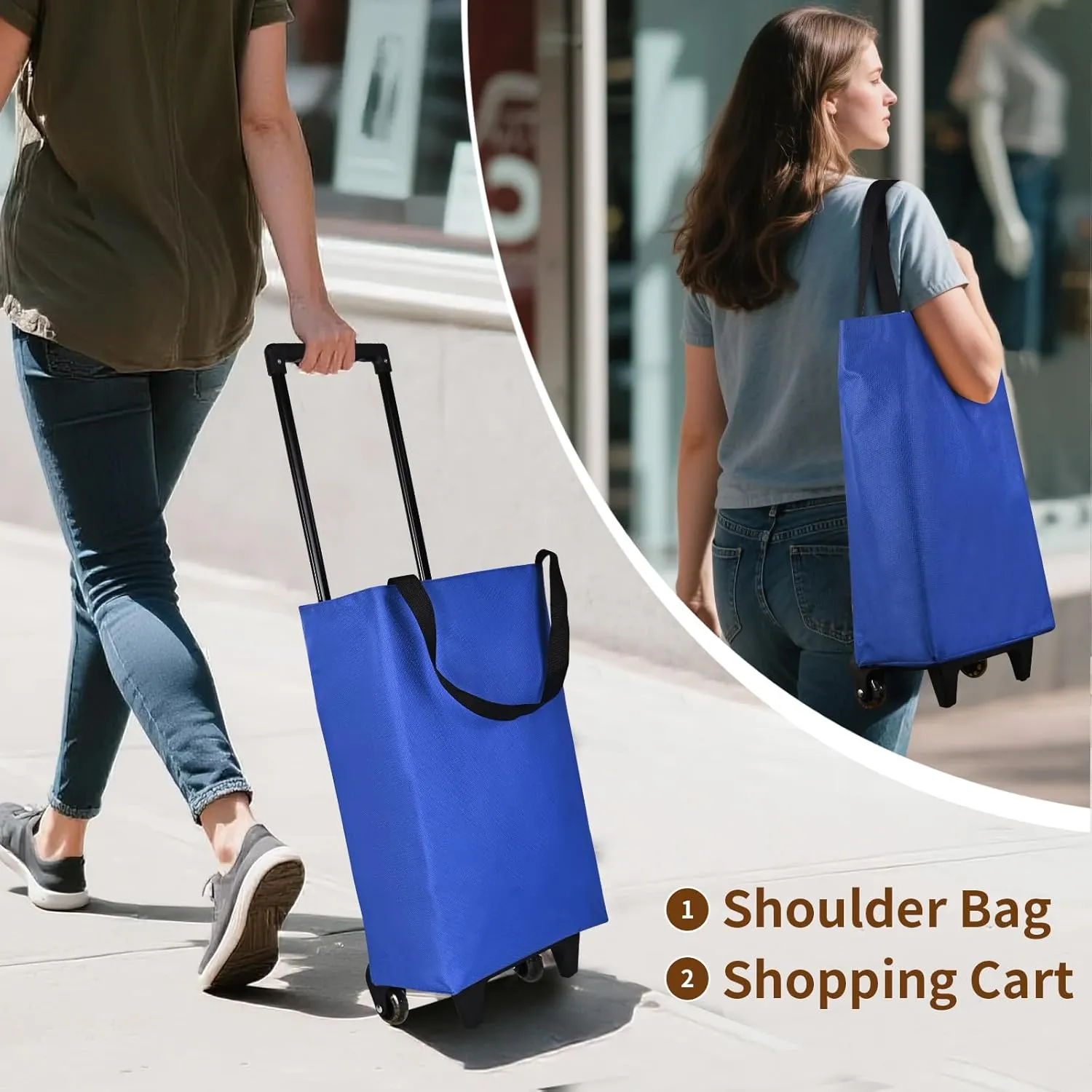Small Collapsible Shopping Cart,Shopping Cart with Wheels,Folding Portable Waterproof Rolling,Trolley Tote Stair Climbing for Traveling Bag Expandable,Gift for Women (Blue)