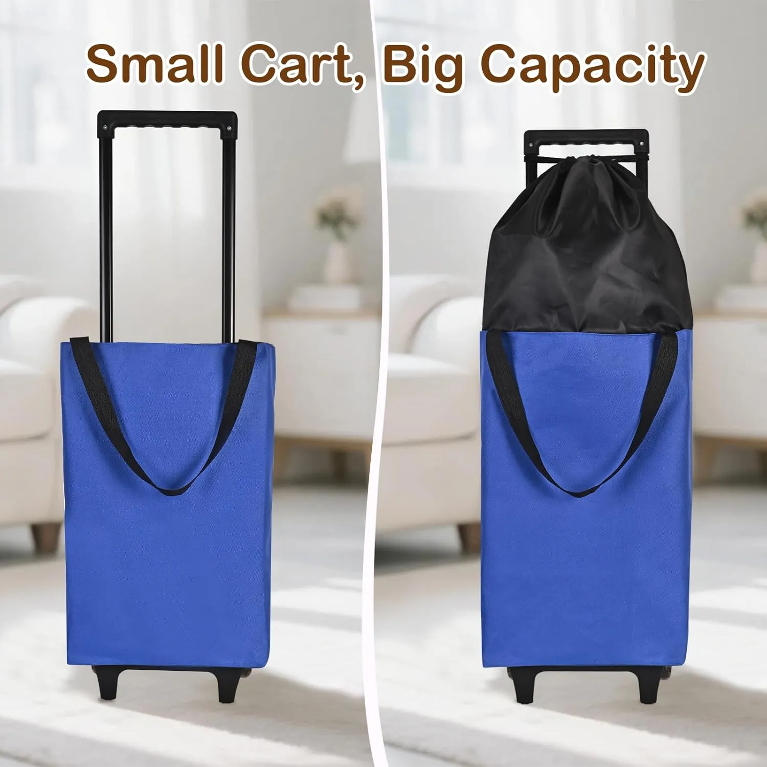 Small Collapsible Shopping Cart,Shopping Cart with Wheels,Folding Portable Waterproof Rolling,Trolley Tote Stair Climbing for Traveling Bag Expandable,Gift for Women (Blue)