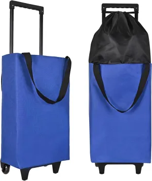 Small Collapsible Shopping Cart,Shopping Cart with Wheels,Folding Portable Waterproof Rolling,Trolley Tote Stair Climbing for Traveling Bag Expandable,Gift for Women (Blue)