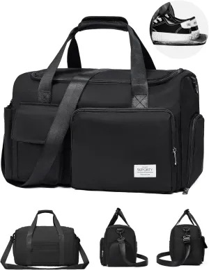 Small Duffle Bag for Men Women with Shoes Compartment Sports Gym Bags for Men Women Dry Wet Separated Pocket Travel Overnight Weekender Yoga Handbag Bag- Black