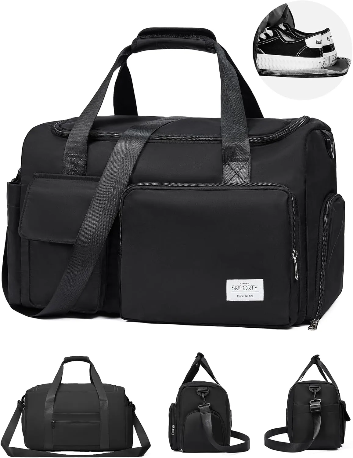 Small Duffle Bag for Men Women with Shoes Compartment Sports Gym Bags for Men Women Dry Wet Separated Pocket Travel Overnight Weekender Yoga Handbag Bag- Black
