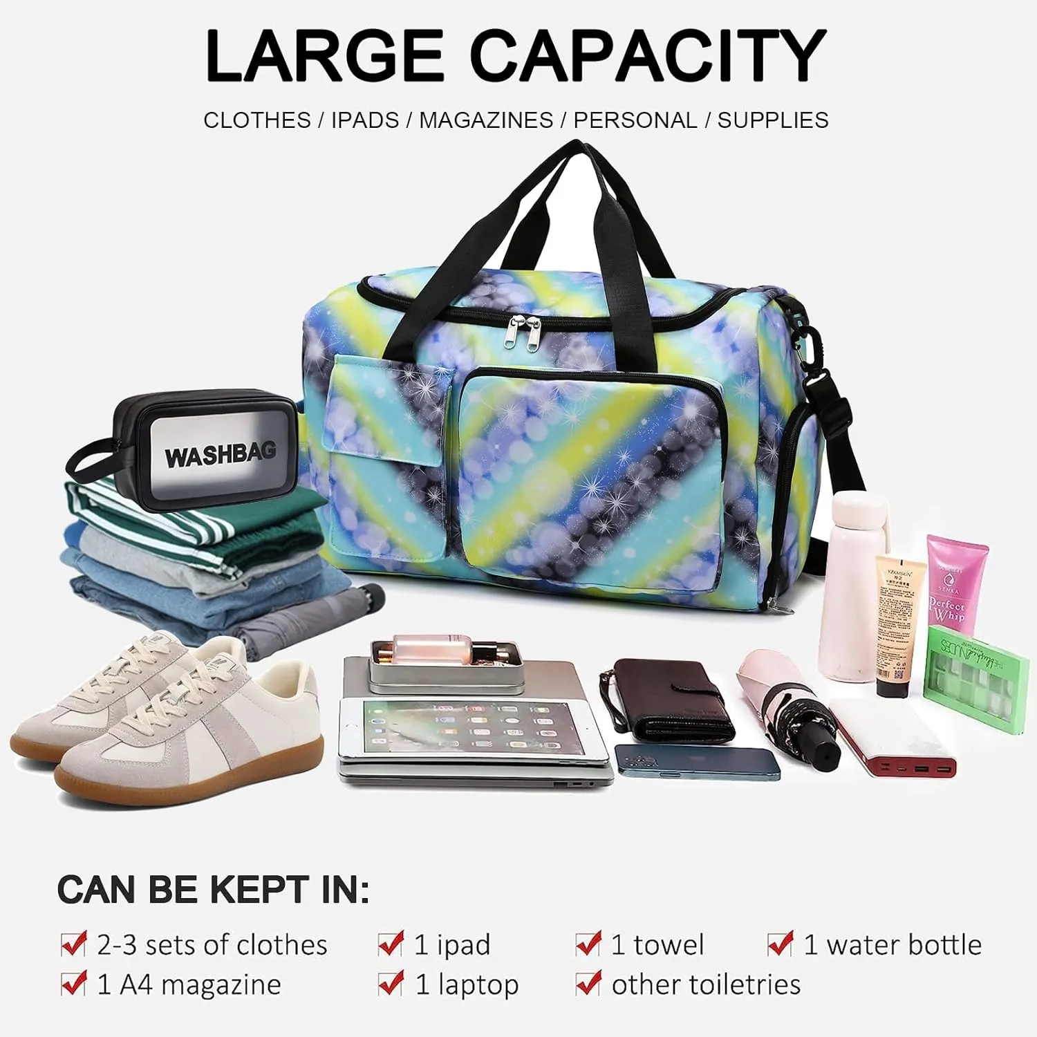 Small Gym Bag for Women, Travel Duffle Bag Carry On Weekender Bag with Shoe Compartment