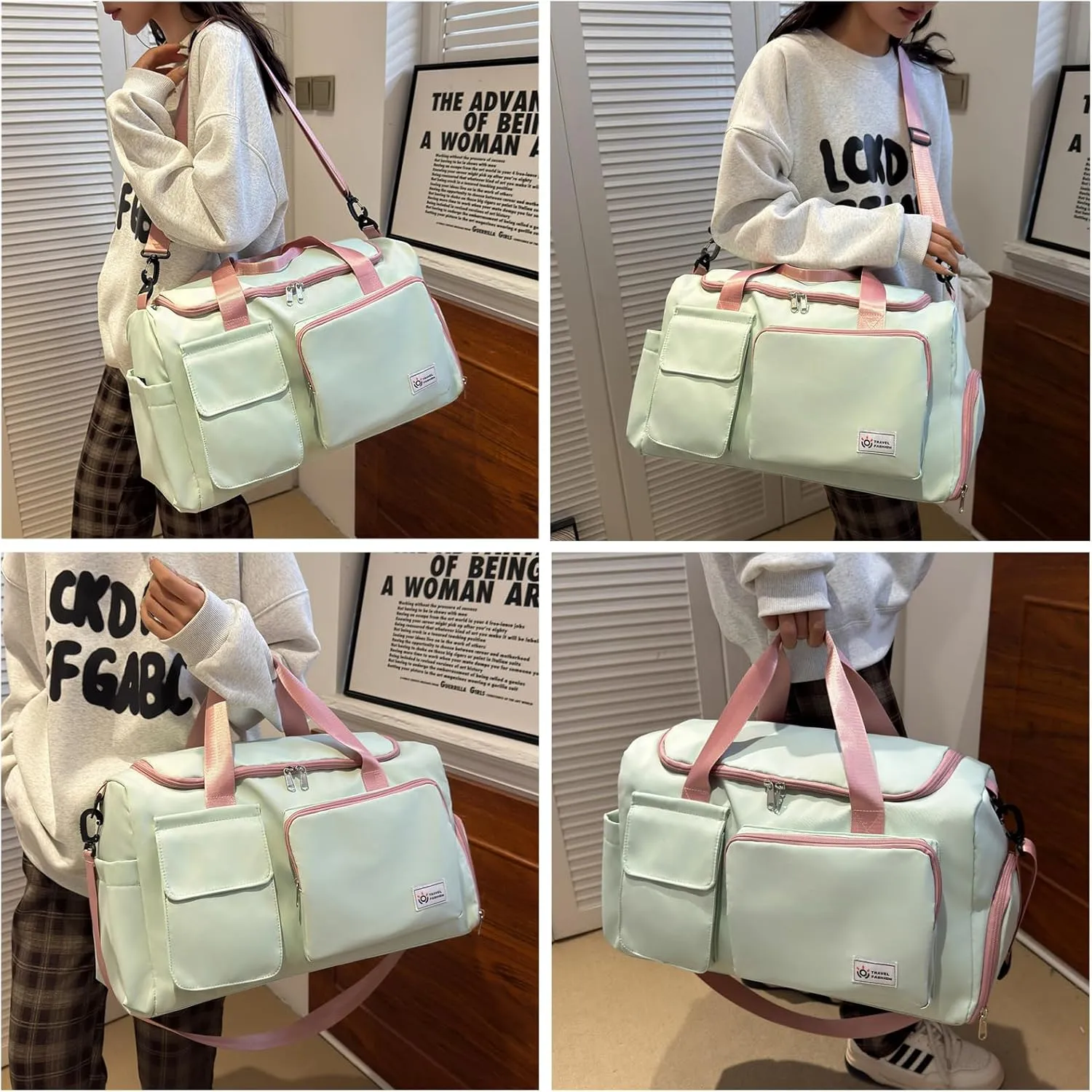Small Gym Bag for Women, Travel Duffle Bag Carry On Weekender Bag with Shoe Compartment