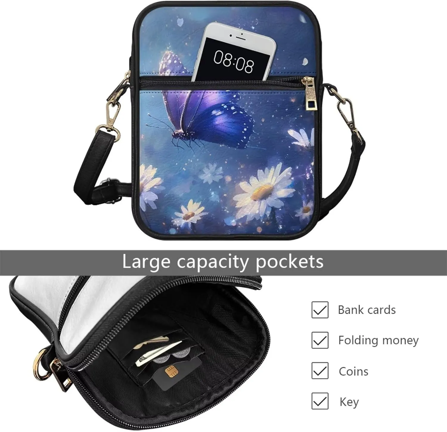 Small Leather Crossbody Messenger Bag for Men Women Soft Sling Shoulder Purse Satchel with Card Slot Zipper Pocket