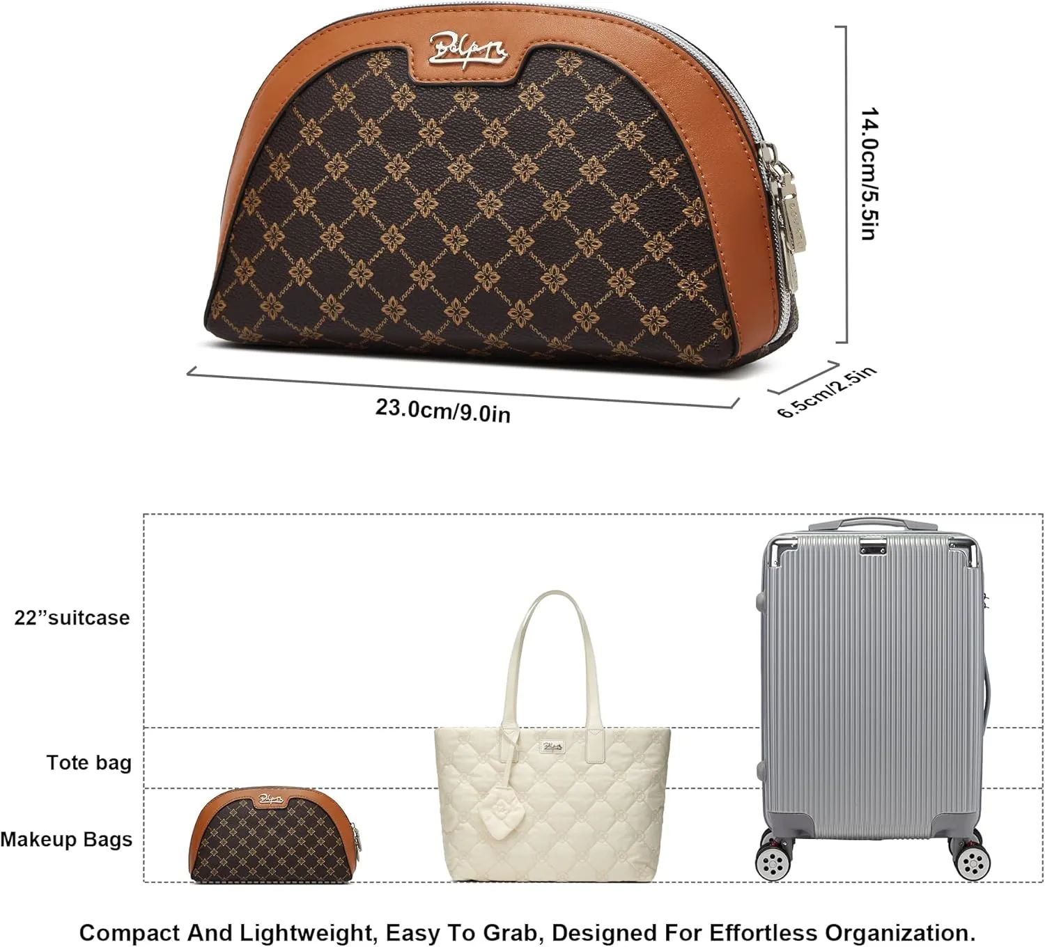 Small Makeup Bag for Purse Cosmetic Bag: Checkered Make up Bag for Women - Cute Preppy Skincare Bags for Evening - Waterproof Travel Pouch for Toiletry Organizer with Mirror & Zipper(010-coffee)