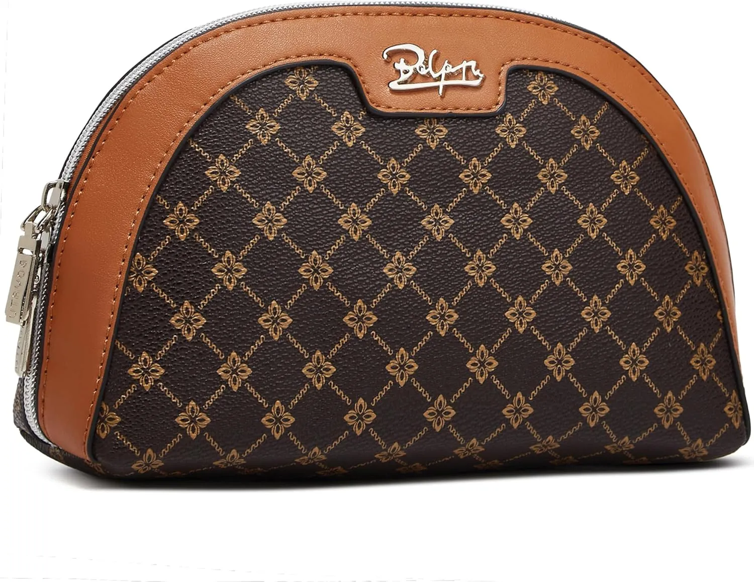 Small Makeup Bag for Purse Cosmetic Bag: Checkered Make up Bag for Women - Cute Preppy Skincare Bags for Evening - Waterproof Travel Pouch for Toiletry Organizer with Mirror & Zipper(010-coffee)