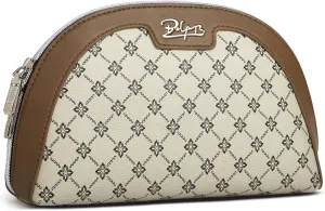 Small Makeup Bag for Purse Cosmetic Bag: Checkered Make up Bag for Women - Cute Preppy Skincare Bags for Evening - Waterproof Travel Pouch for Toiletry Organizer with Mirror & Zipper(011-Light Brown)