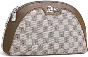 Small Makeup Bag for Purse Cosmetic Bag: Checkered Make up Bag for Women - Cute Preppy Skincare Bags for Evening - Waterproof Travel Pouch for Toiletry Organizer with Mirror & Zipper(023-Light Brown)