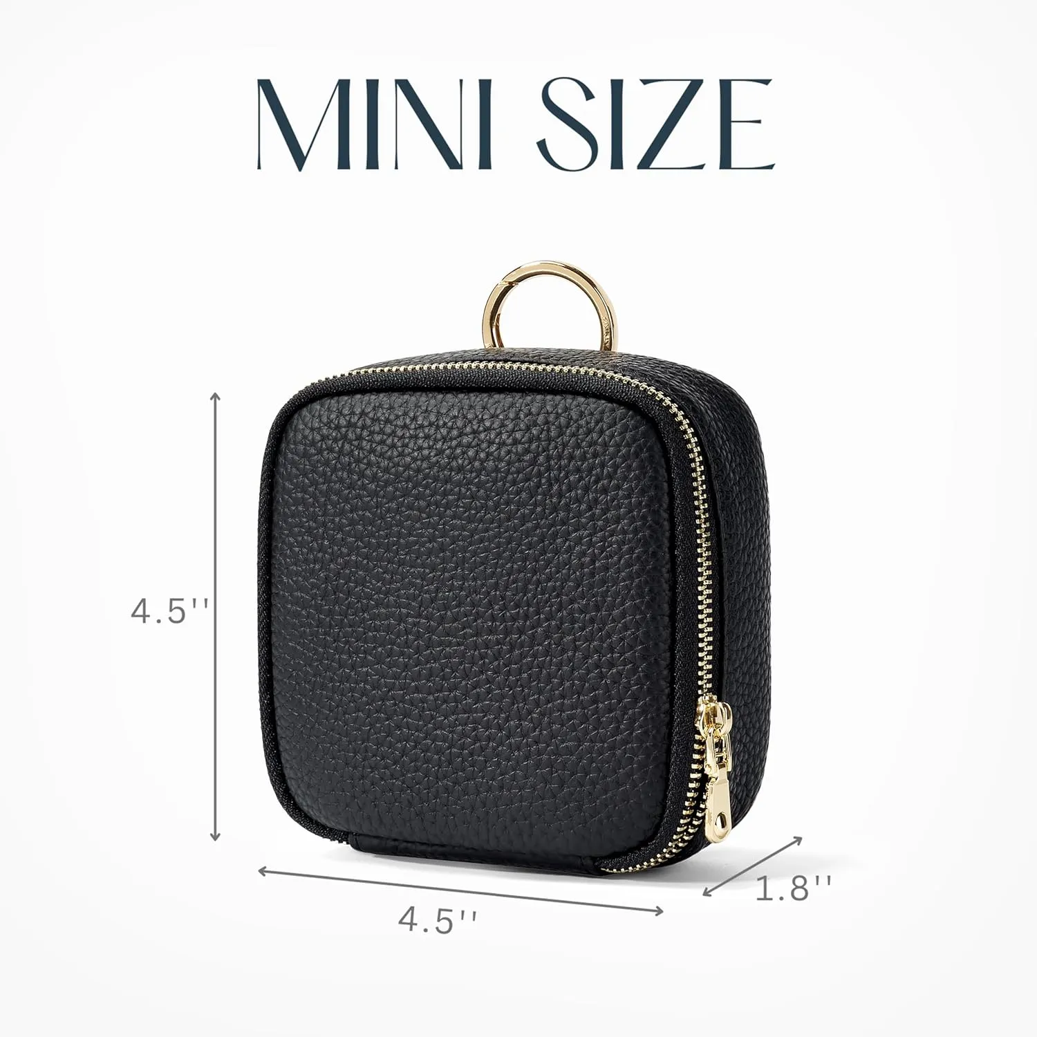Small Makeup Bag with Mirror, Genuine Leather Mini Cosmetic Bag for Purse Makeup Pouch with Zipper Mini Toiletry Bag Cute Cosmetic Pouch for School, Travel, Car (Black)