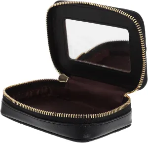 Small Makeup Bag with Mirror, Mini Cosmetic Pouch with Zipper Lipstick Holder Case Toiletry Cosmetic Pouch for School, Travel, Car Outside (Black)