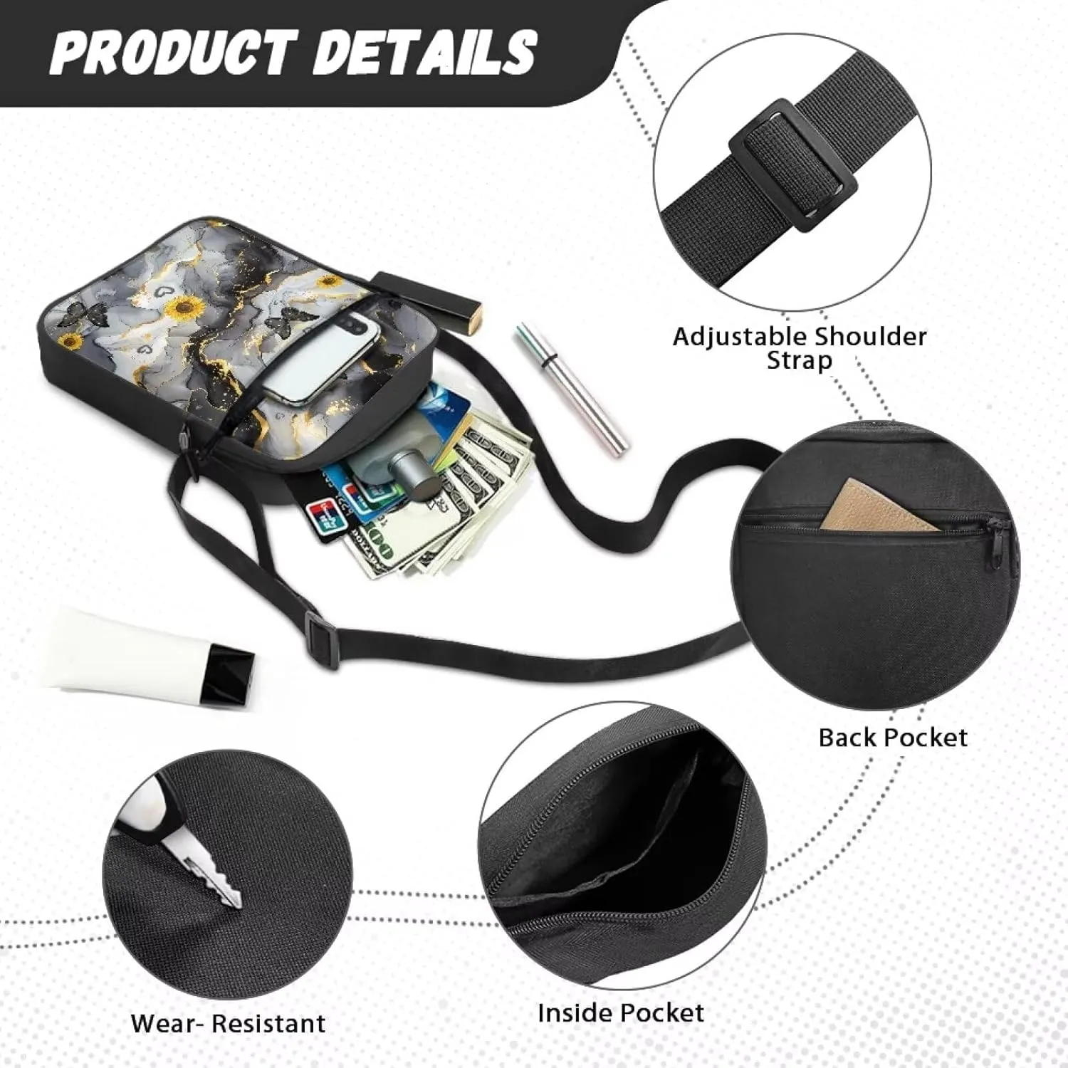 Small Messenger Bag for Men Women Wallet Purse Cell Phone Purses Unisex Shoulder Bag for Work Travel