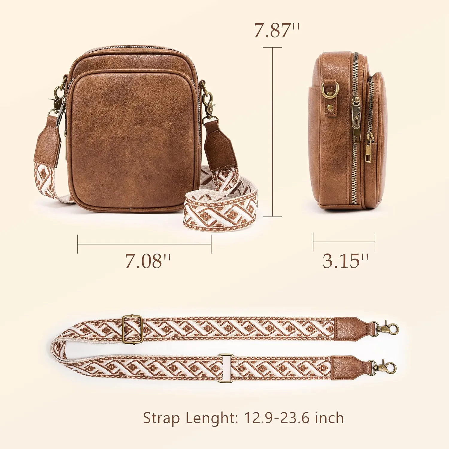 Small Messenger Bag Vegan Leather Crossbody Bag for Women Men, Vintage Cross Body Shoulder Purse with Card Slots