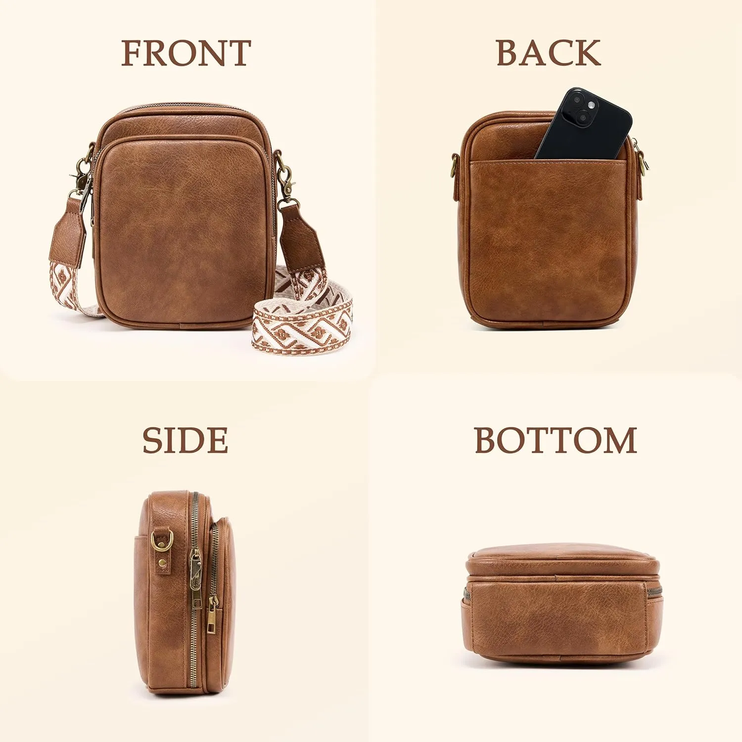 Small Messenger Bag Vegan Leather Crossbody Bag for Women Men, Vintage Cross Body Shoulder Purse with Card Slots