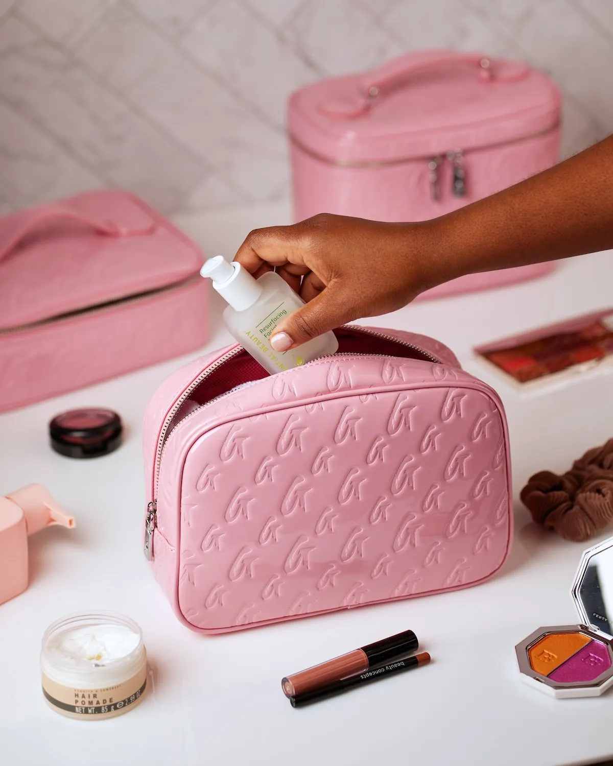 SMALL MONOGRAM TOILETRY BAG - MIRROR PINK