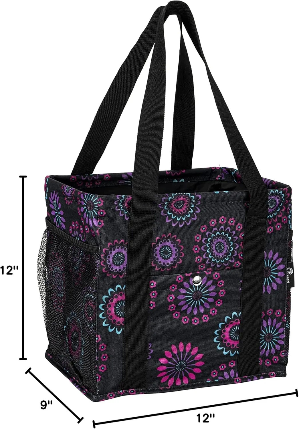 Small Utility Tote - Women's Reusable Shopping Bag with 4 Exterior Pockets - Perfect for Lunch, Groceries, Work, Teacher, Nurse (Purple Circle)
