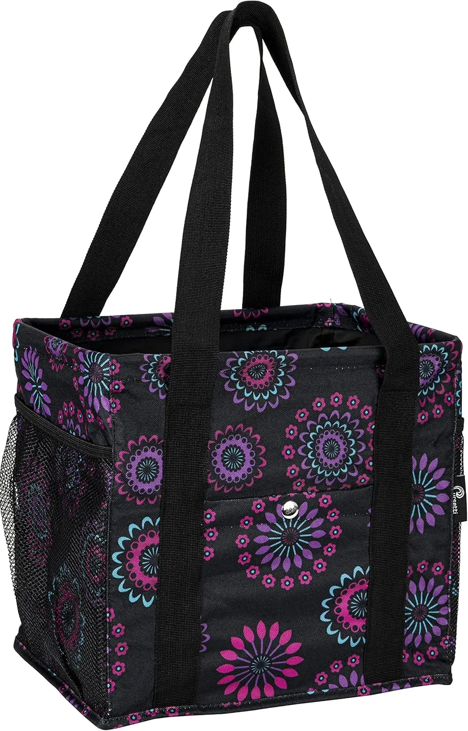 Small Utility Tote - Women's Reusable Shopping Bag with 4 Exterior Pockets - Perfect for Lunch, Groceries, Work, Teacher, Nurse (Purple Circle)