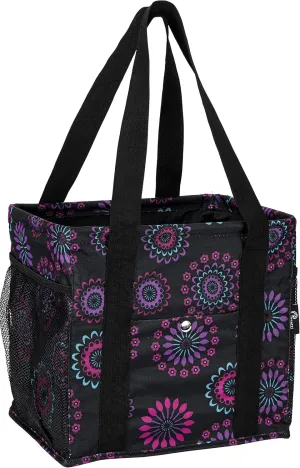 Small Utility Tote - Women's Reusable Shopping Bag with 4 Exterior Pockets - Perfect for Lunch, Groceries, Work, Teacher, Nurse (Purple Circle)