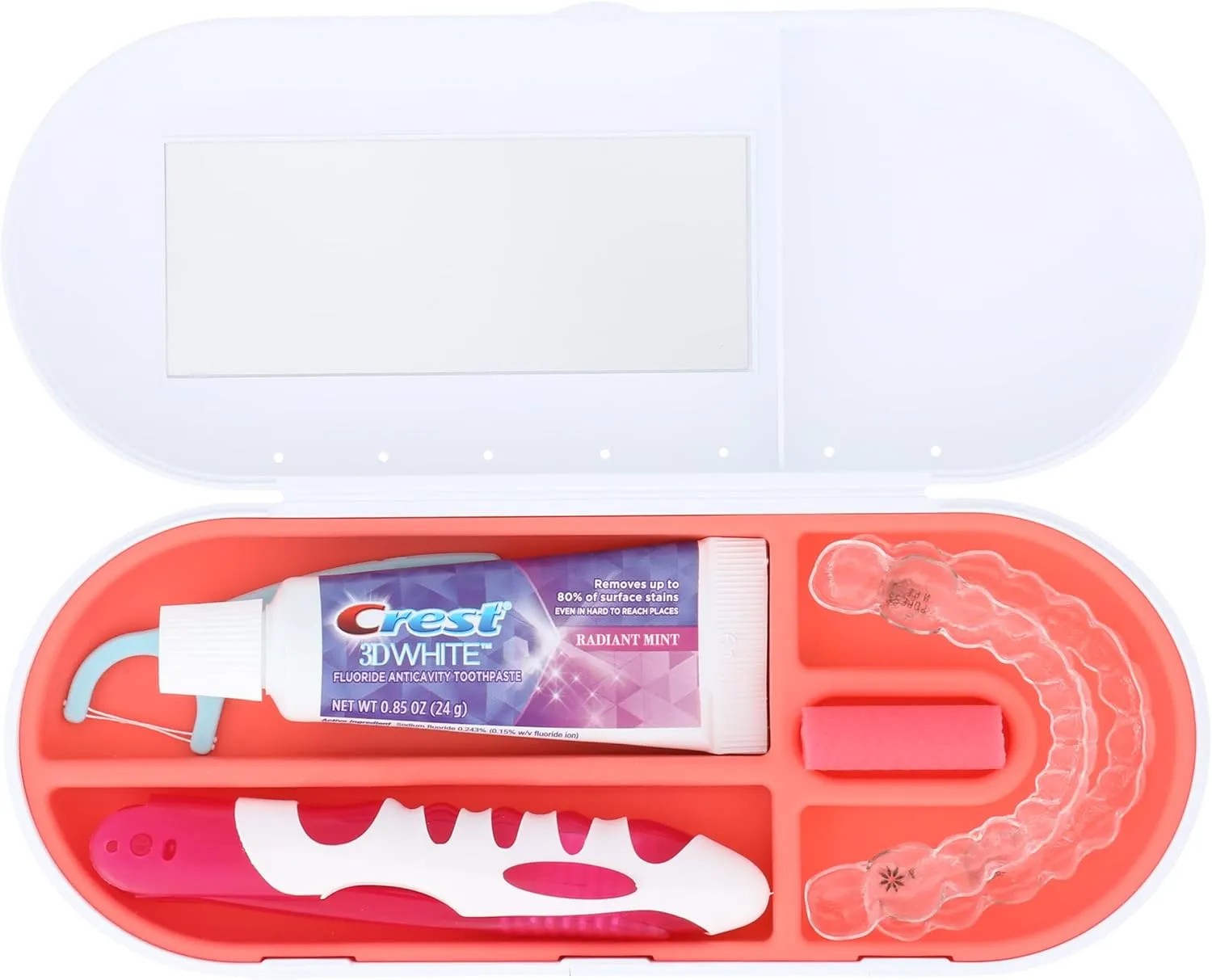 SmileKontainer Slimline Retainer Case: Compact Dental Travel Case for Aligners, Toothbrush and Accessories - Built-in Mirror for Easy Insertion Anywhere - Compatible with All Clear Aligners