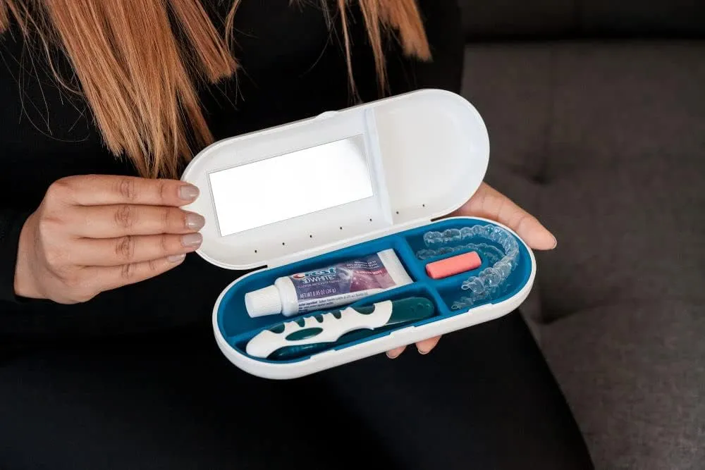 SmileKontainer Slimline Retainer Case: Compact Dental Travel Case for Aligners, Toothbrush and Accessories - Built-in Mirror for Easy Insertion Anywhere - Compatible with All Clear Aligners