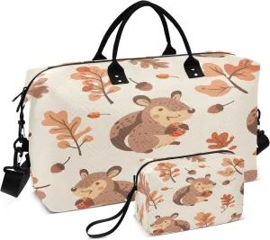 Smiling Squirrel with Acorns Travel Duffel Bags with Toiletry Bag for Travel Gym Yoga Weekender Bag