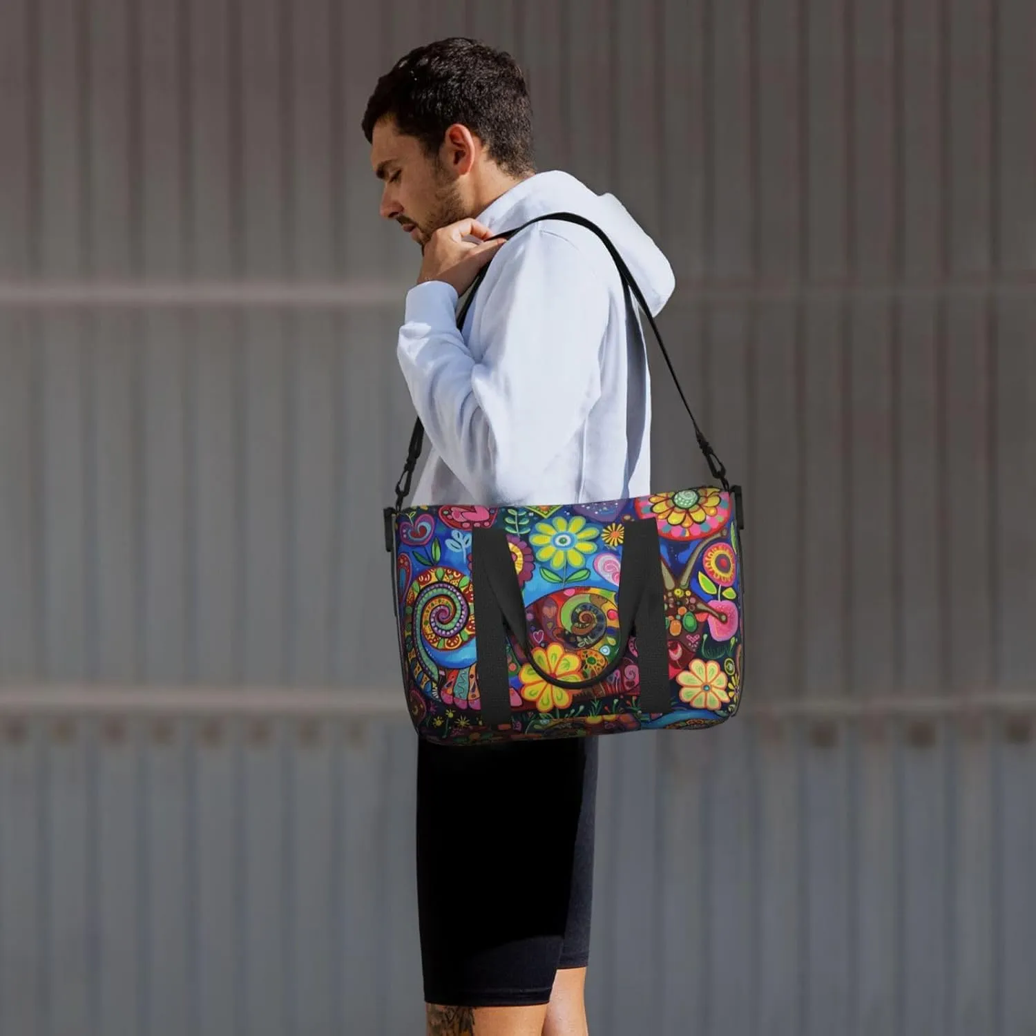 Snail colorful flowers print Travel Duffel Bag, Sports Tote Gym Bag, Swim Pool Bag Large Shoulder Tote Bag for Beach Weekender