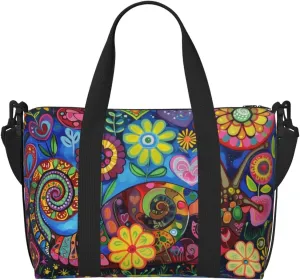 Snail colorful flowers print Travel Duffel Bag, Sports Tote Gym Bag, Swim Pool Bag Large Shoulder Tote Bag for Beach Weekender