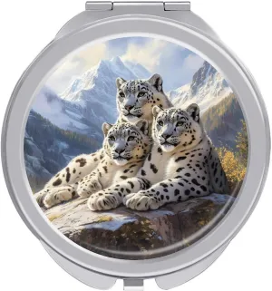 Snowy Leopard Family Compact Makeup Mirror Mini Foldable Cosmetic Mirror Portable Travel Mirror for Purse Pocket