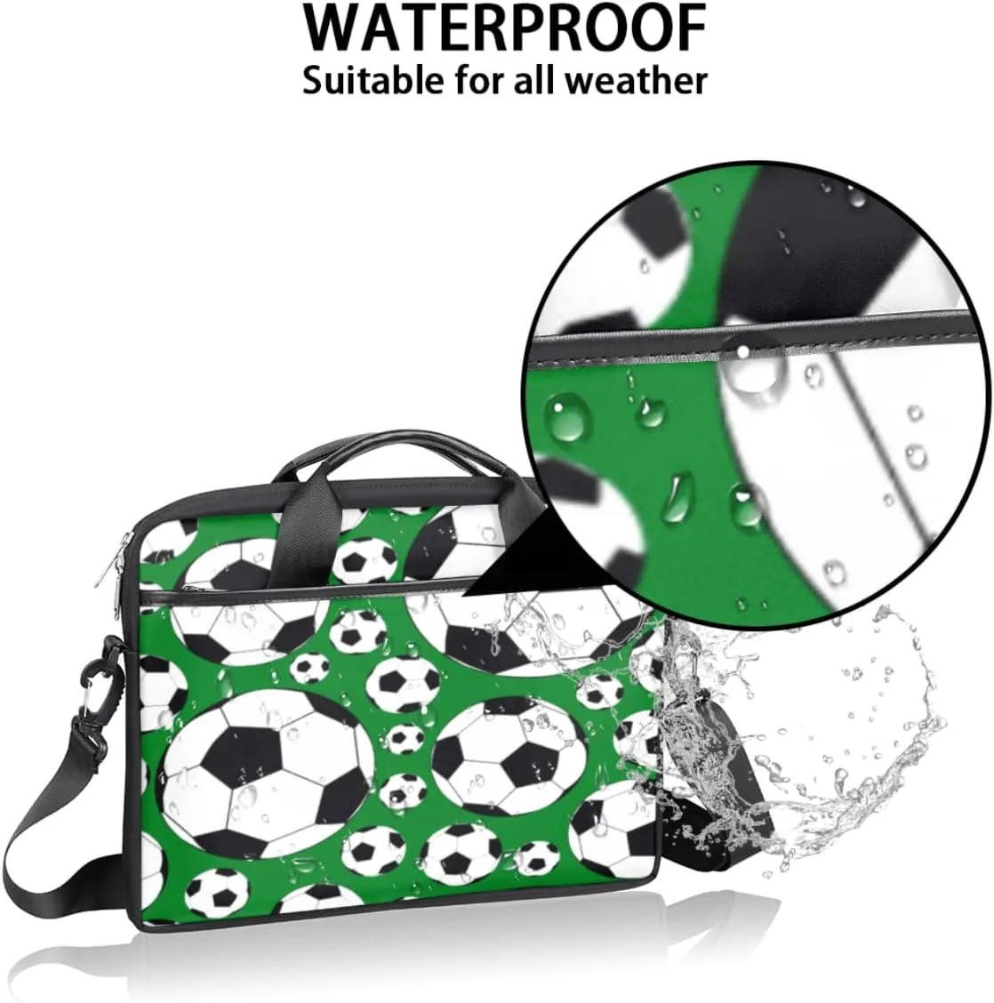 Soccer Ball Laptop Shoulder Messenger Bag Waterproof Laptop Briefcase with Handle and Padded Strap Case Sleeve
