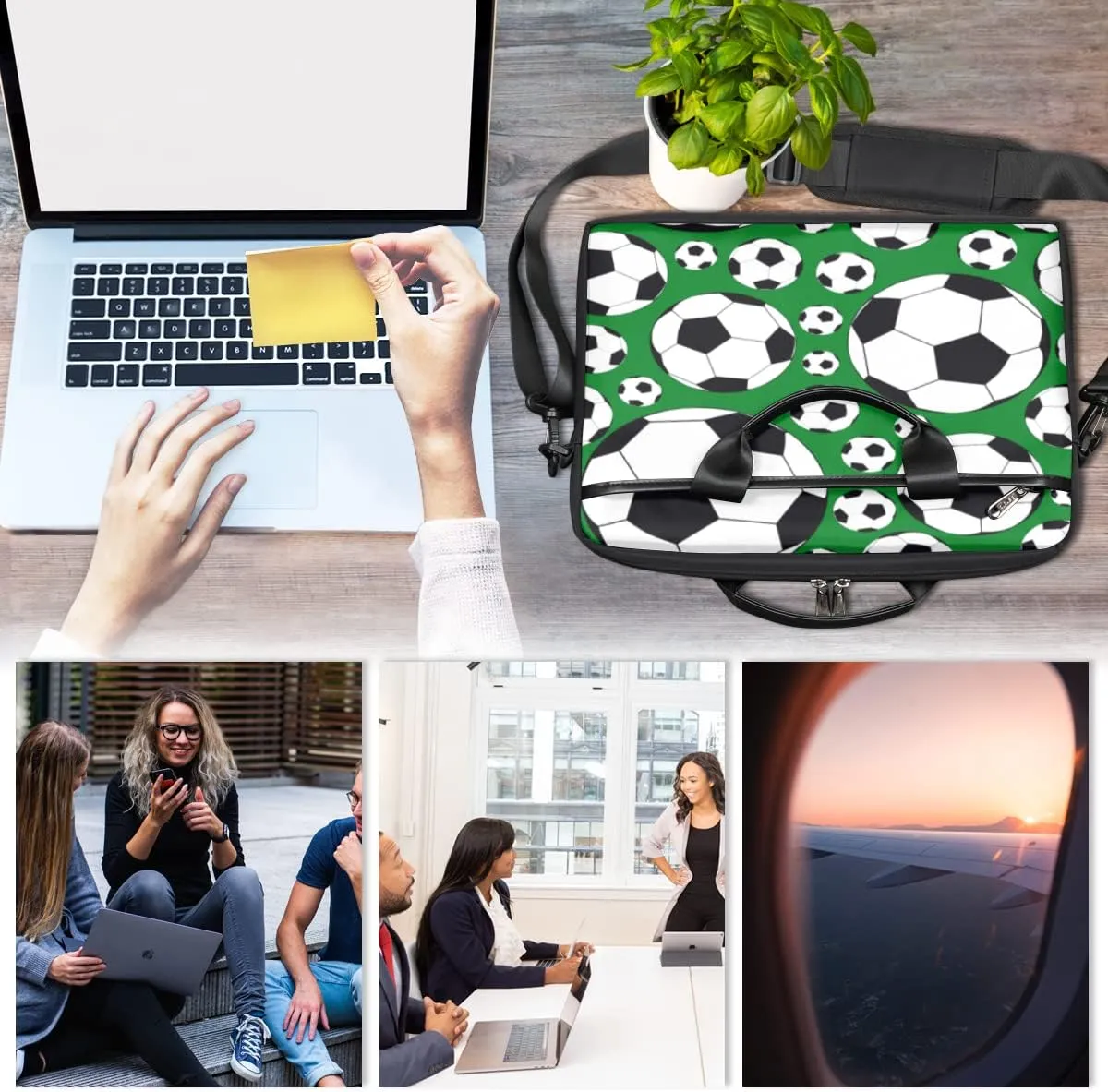 Soccer Ball Laptop Shoulder Messenger Bag Waterproof Laptop Briefcase with Handle and Padded Strap Case Sleeve