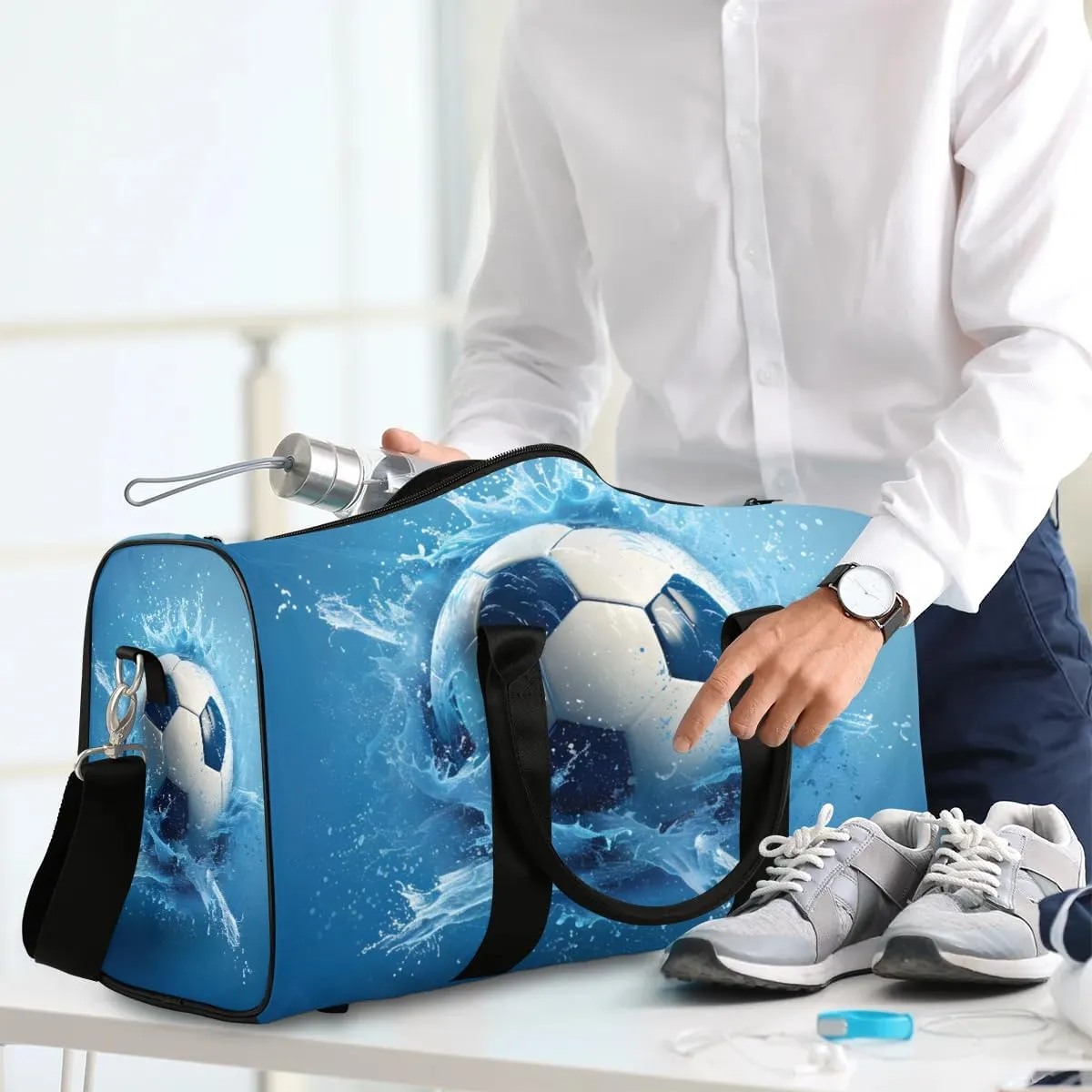 Soccer Ball Water Travel Duffel Bag for Women Men Football Waterproof Foldable Overnight Weekender Bag Large Capacity Sports Gym Bag