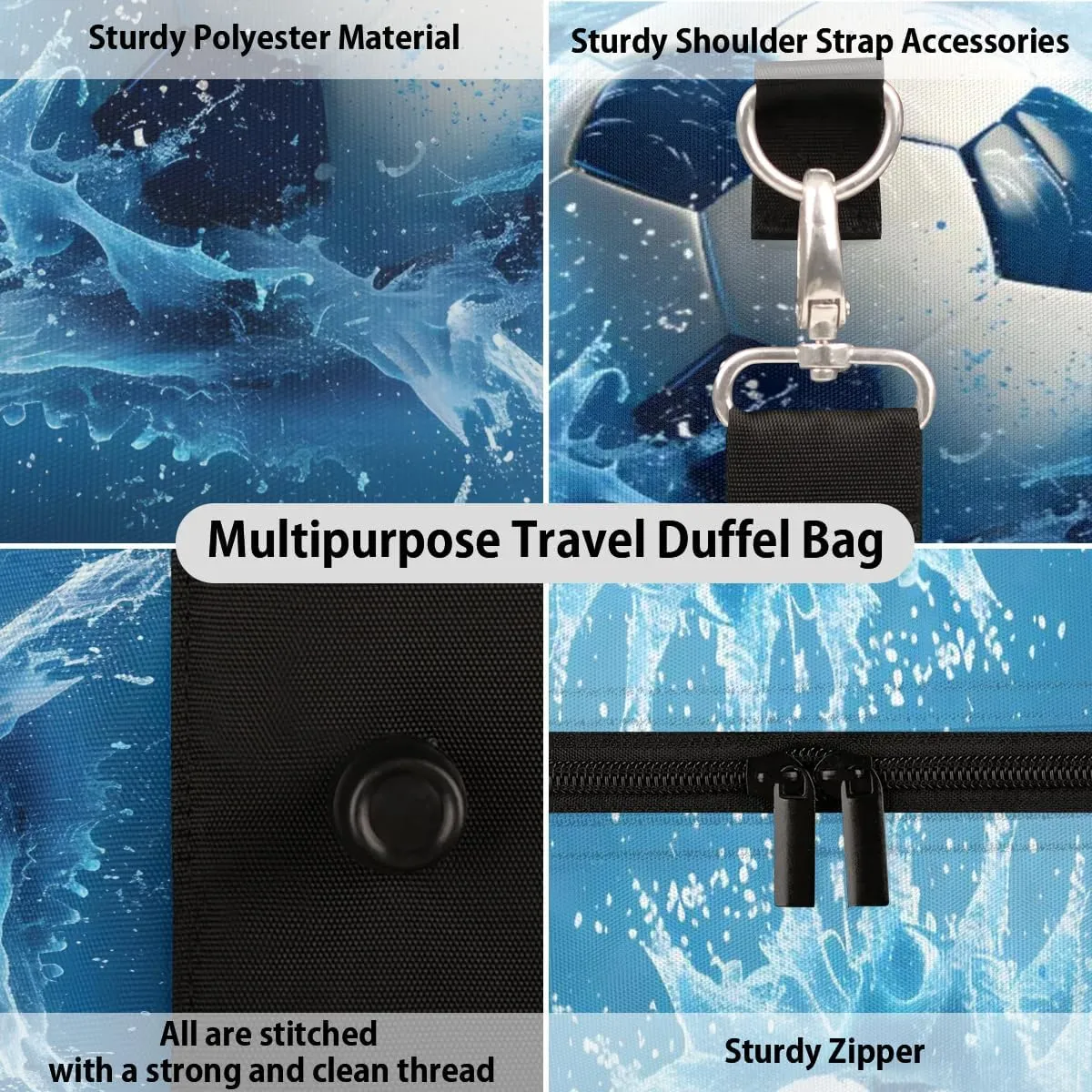 Soccer Ball Water Travel Duffel Bag for Women Men Football Waterproof Foldable Overnight Weekender Bag Large Capacity Sports Gym Bag