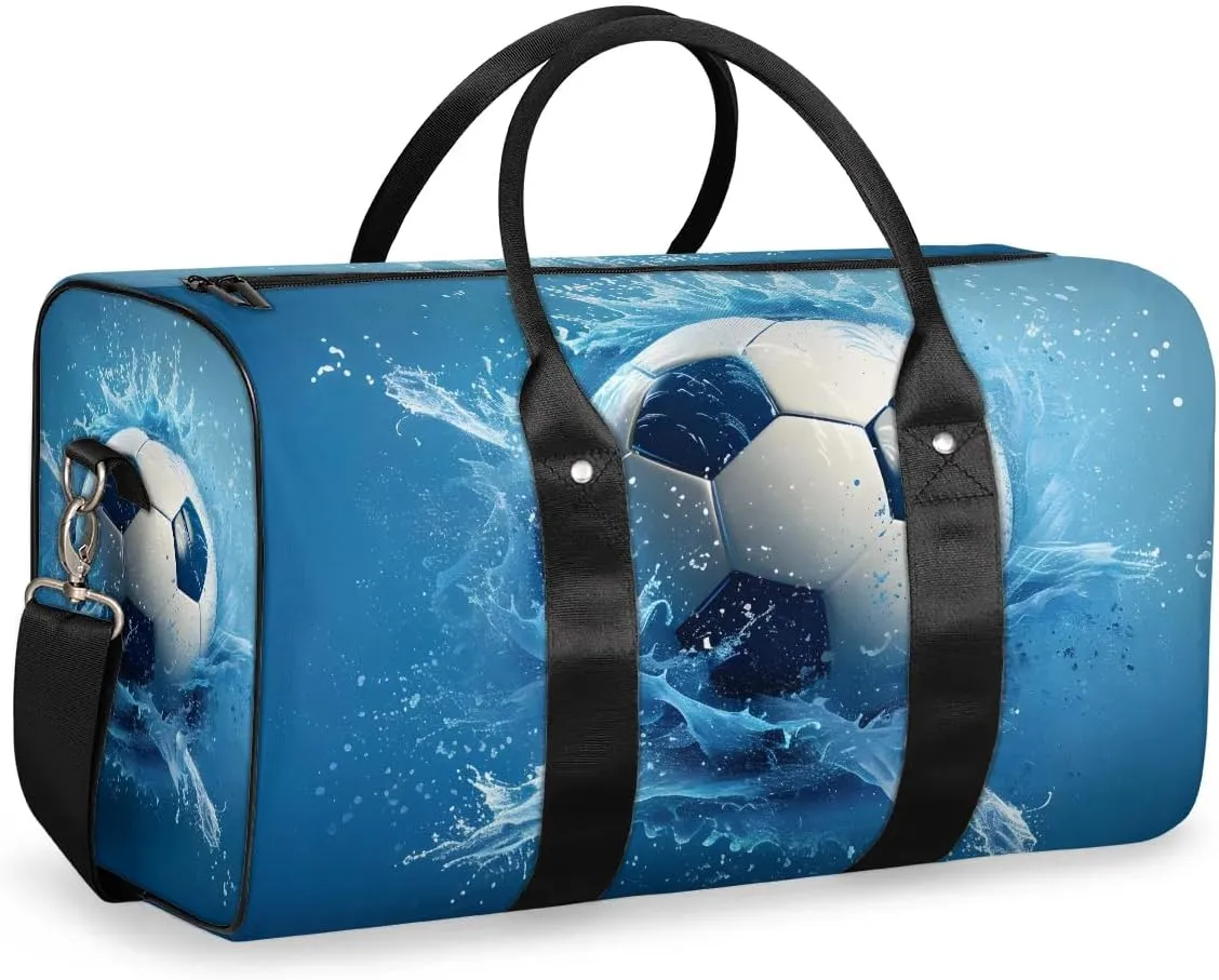 Soccer Ball Water Travel Duffel Bag for Women Men Football Waterproof Foldable Overnight Weekender Bag Large Capacity Sports Gym Bag