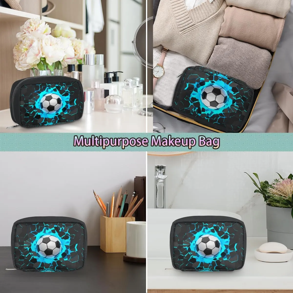 Soccer Travel Toiletry Bag for Boys Men, Waterproof Small Dopp Kit for Women, Shaving Bag with Large Capacity for Travel,Sports Shower