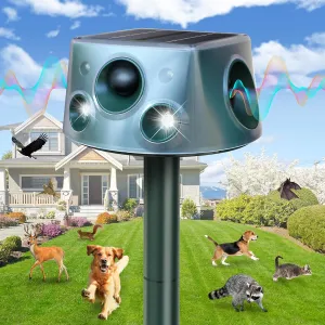 Solar Animal Repellent Ultrasonic Pest Repeller, Squirrel Repellent Cat Repellent Outdoor Motion Detection, Deer Repellent Device with IP66 Waterproof, Racoon Repellent Outdoor for Yard Garden Lawn