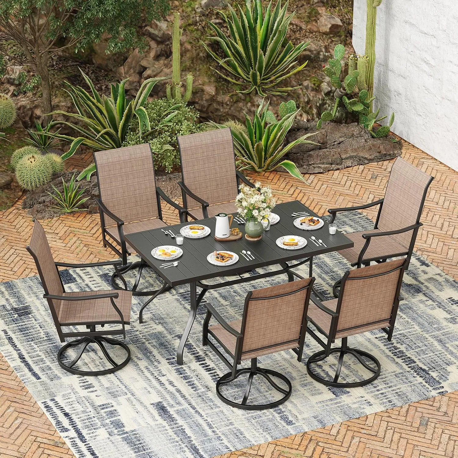 Soohow Swivel Outdoor Dining Chairs Set of 6, Patio Swivel Dining Chair with Textilene Fabric, Outdoor Metal Armchair All Weather Resistant, Ergonomic Comfort, Perfect for Patio, Backyard, Balcony