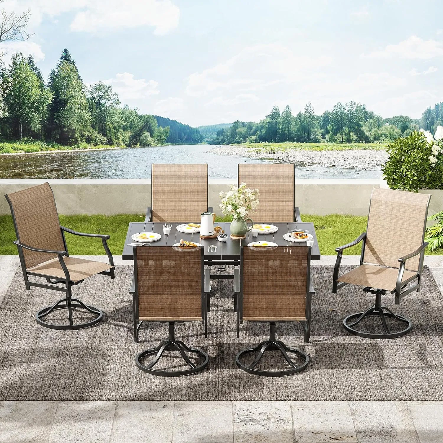 Soohow Swivel Outdoor Dining Chairs Set of 6, Patio Swivel Dining Chair with Textilene Fabric, Outdoor Metal Armchair All Weather Resistant, Ergonomic Comfort, Perfect for Patio, Backyard, Balcony