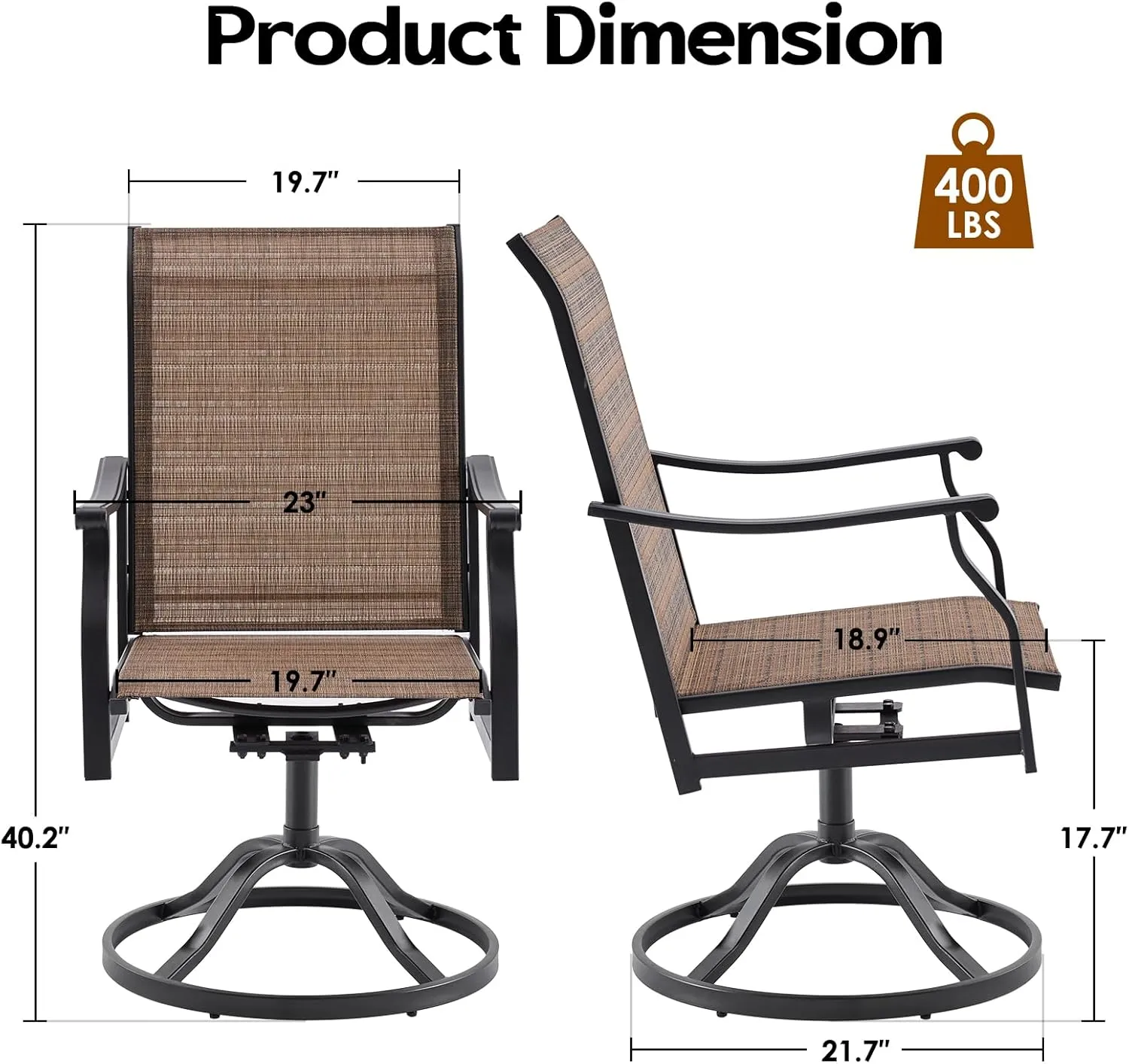 Soohow Swivel Outdoor Dining Chairs Set of 6, Patio Swivel Dining Chair with Textilene Fabric, Outdoor Metal Armchair All Weather Resistant, Ergonomic Comfort, Perfect for Patio, Backyard, Balcony