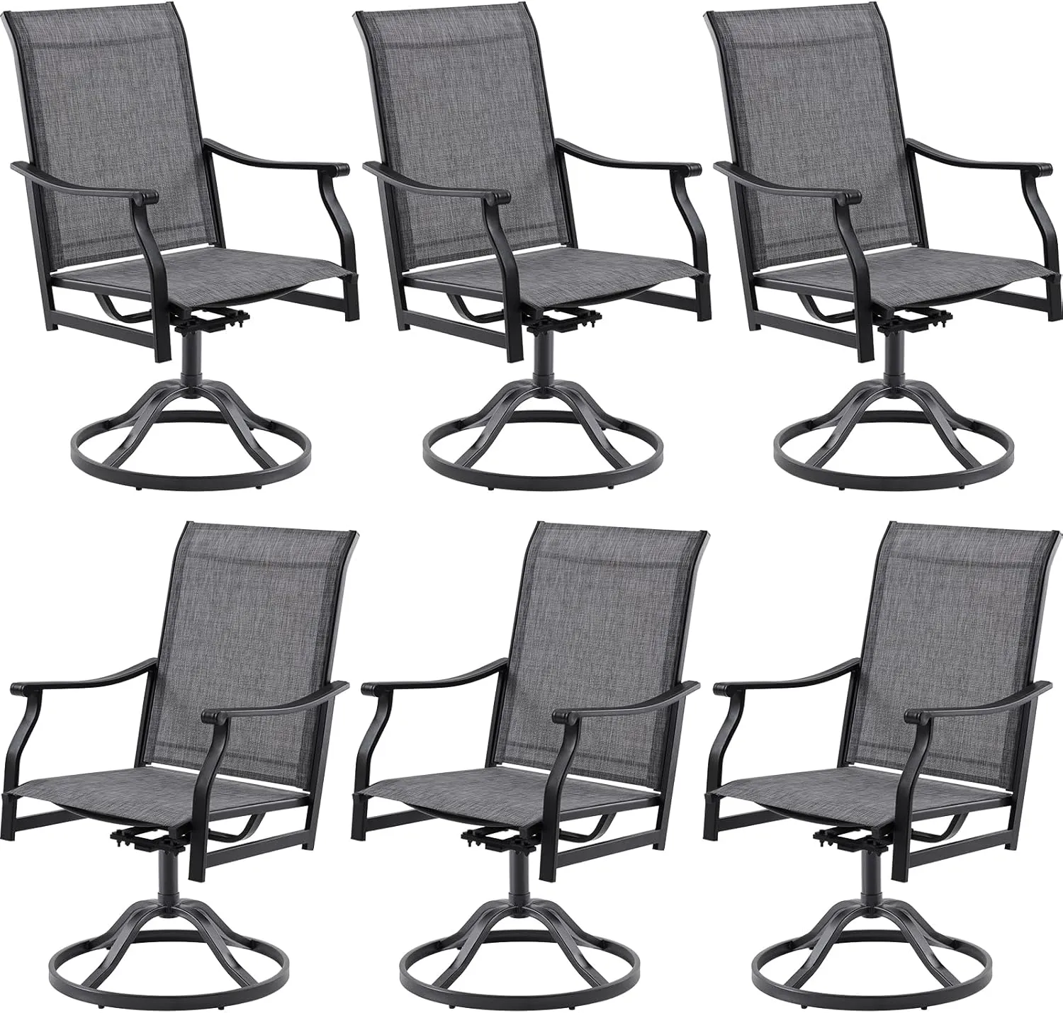Soohow Swivel Outdoor Dining Chairs Set of 6, Patio Swivel Dining Chair with Textilene Fabric, Outdoor Metal Armchair All Weather Resistant, Ergonomic Comfort, Perfect for Patio, Backyard, Balcony