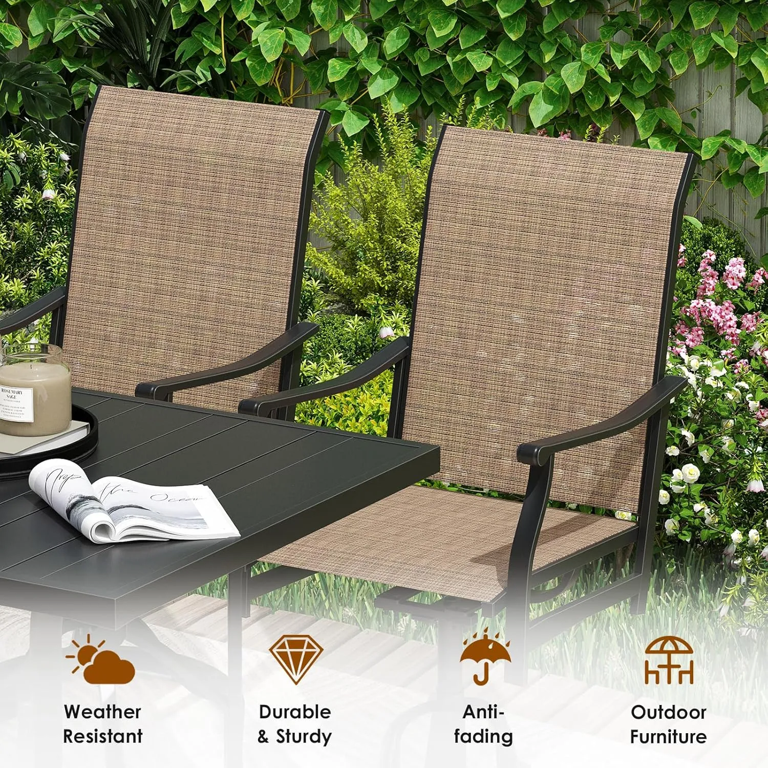 Soohow Swivel Outdoor Dining Chairs Set of 6, Patio Swivel Dining Chair with Textilene Fabric, Outdoor Metal Armchair All Weather Resistant, Ergonomic Comfort, Perfect for Patio, Backyard, Balcony
