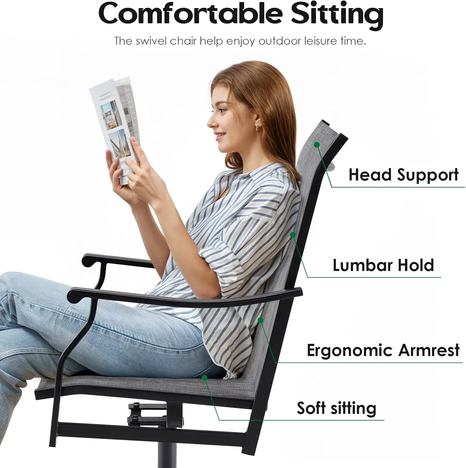 Soohow Swivel Outdoor Dining Chairs Set of 6, Patio Swivel Dining Chair with Textilene Fabric, Outdoor Metal Armchair All Weather Resistant, Ergonomic Comfort, Perfect for Patio, Backyard, Balcony