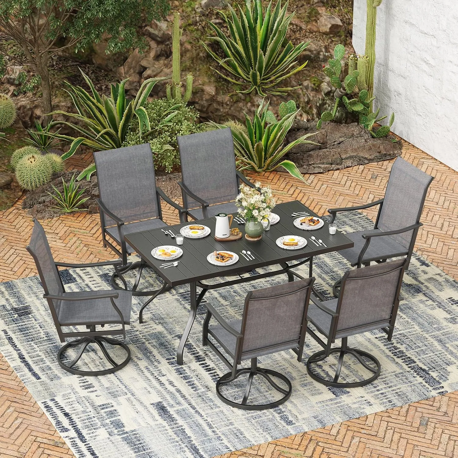 Soohow Swivel Outdoor Dining Chairs Set of 6, Patio Swivel Dining Chair with Textilene Fabric, Outdoor Metal Armchair All Weather Resistant, Ergonomic Comfort, Perfect for Patio, Backyard, Balcony