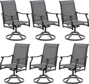 Soohow Swivel Outdoor Dining Chairs Set of 6, Patio Swivel Dining Chair with Textilene Fabric, Outdoor Metal Armchair All Weather Resistant, Ergonomic Comfort, Perfect for Patio, Backyard, Balcony