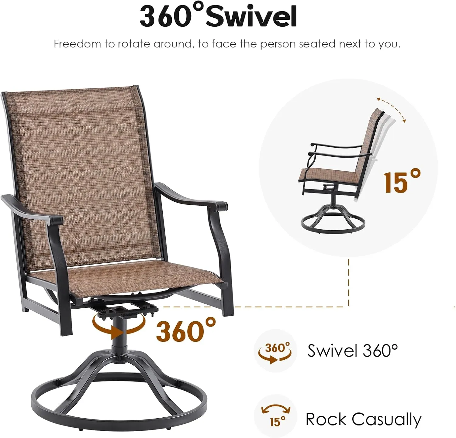 Soohow Swivel Outdoor Dining Chairs Set of 6, Patio Swivel Dining Chair with Textilene Fabric, Outdoor Metal Armchair All Weather Resistant, Ergonomic Comfort, Perfect for Patio, Backyard, Balcony