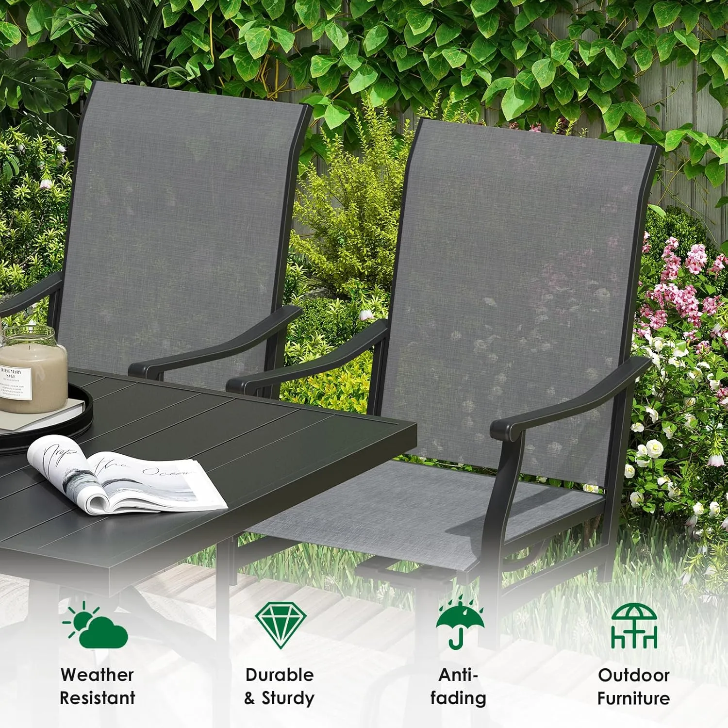 Soohow Swivel Outdoor Dining Chairs Set of 6, Patio Swivel Dining Chair with Textilene Fabric, Outdoor Metal Armchair All Weather Resistant, Ergonomic Comfort, Perfect for Patio, Backyard, Balcony