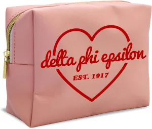 Sorority Shop Delta Phi Epsilon Makeup Bag - Multi-Purpose PU Leather, Water-Resistant Makeup travel bag with Licensed Design and Zipper Closure, Perfect Delta Phi Epsilon Sorority Gifts for Women