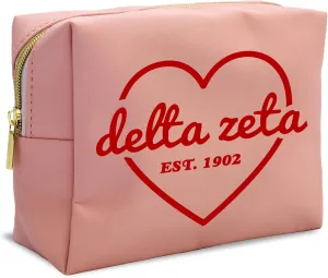 Sorority Shop Delta Zeta Makeup Bag - Multi-Purpose PU Leather, Water-Resistant Makeup travel bag with Licensed Design and Zipper Closure, Perfect Delta Zeta Sorority Gifts for Women