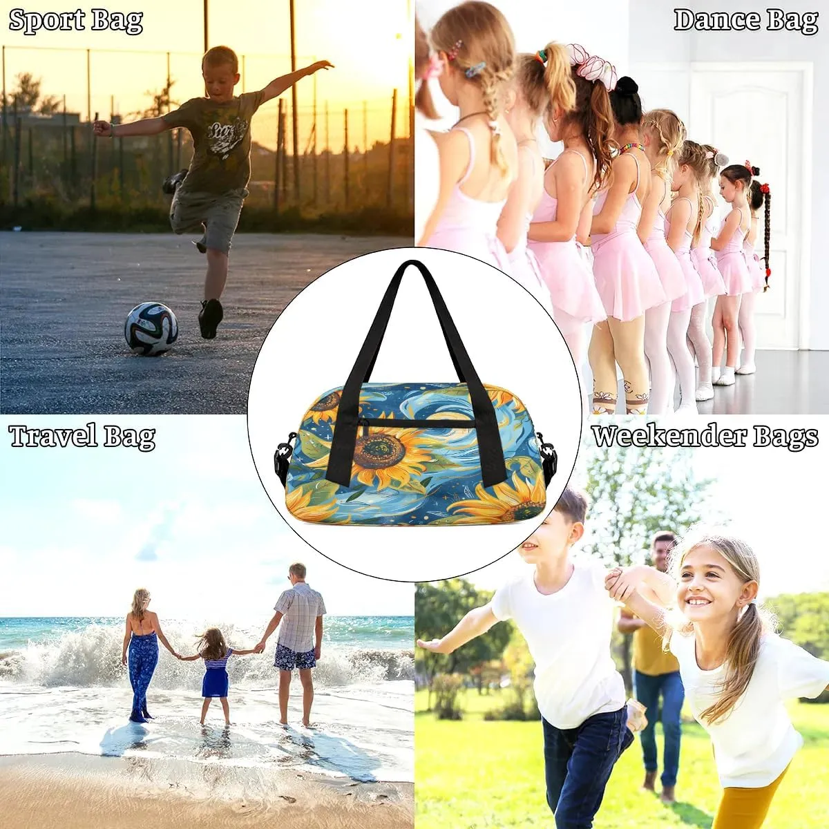 Sport Duffel Bag Abstract Sunflowers Design Kids Gym Bag Weekender Overnight Bags for Boys Girls Teens Carry On Workout Travel Bag