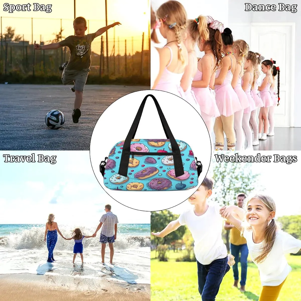 Sport Duffel Bag Delicious Donut Kids Gym Bag Weekender Overnight Bags for Boys Girls Teens Carry On Workout Travel Bag