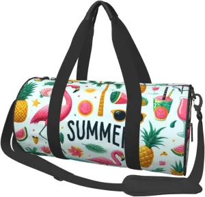 Sports Duffel Bag Flamingo-Sunglasses-Pineapples-Palm Foldable Travel Tote Bag Weekender Sleepover Carry On Bag